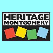 Heritage Montgomery Logo with black background and  red, yellow, green & blue boxes